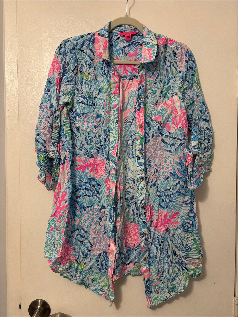 Lilly Pulitzer Multicolor Floral Button-Front Coverup - Pink & Blue